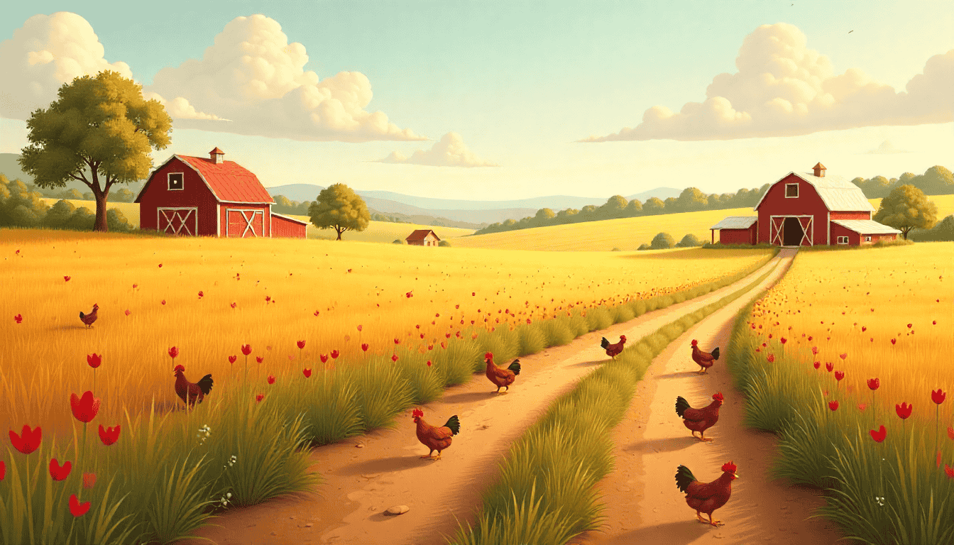 A group of healthy chickens roaming freely on a farm